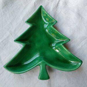 Vintage 1988 green ceramic Christmas tree candy dish hobbyist piece excellent